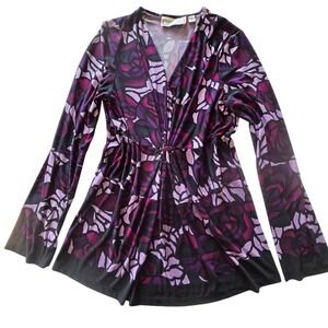 Simonton Says George Simonton Top Women M Purple Bold Floral Whimsigoth Art Wear